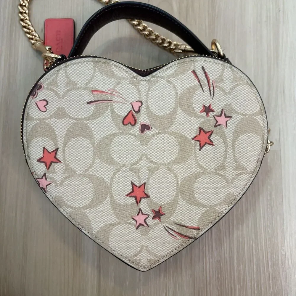 NWT Coach CK523 Heart Crossbody In Signature Canvas With Heart And Star Print